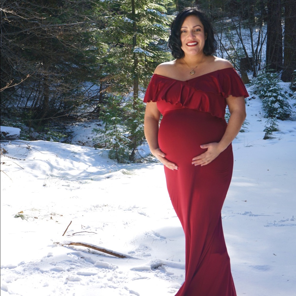 Red Floor Length Maternity Dress w/ Shapewear